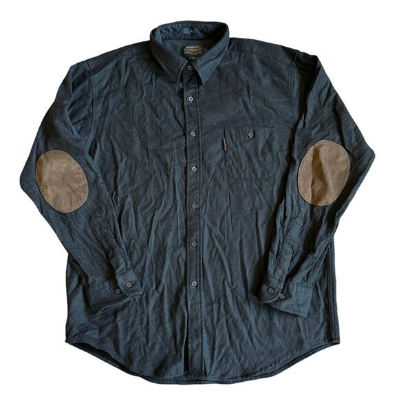 Men’s Pendleton Black Wool Trail Long Sleeve Button Up Shirt Elbow Patch Size XL - Picture 1 of 5